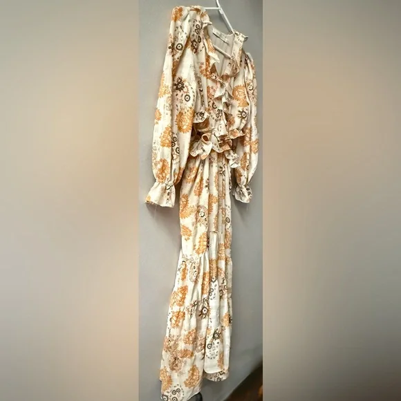 Anthropologie Bishop + Young Cream/Yellow/Gold Print Cut Out Sides Dress Sz. S - Picture 3 of 10